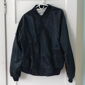 Vintage Men's Navy Satin Bomber Jacket